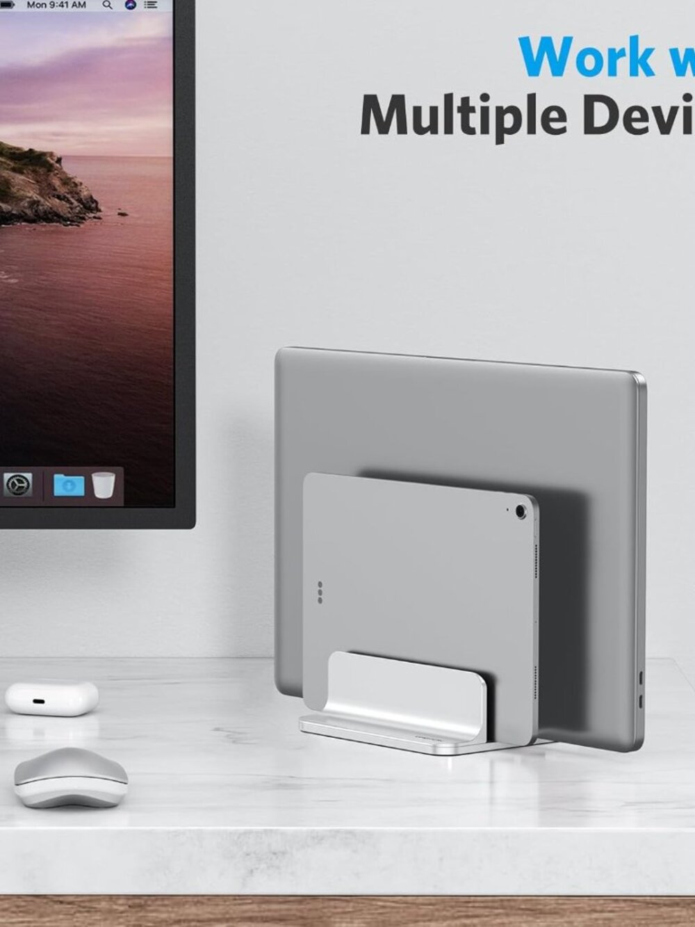 Vertical Laptop Stand [Updated Double Version], Desktop Aluminum Mac Book Stand - Picture 8 of 8